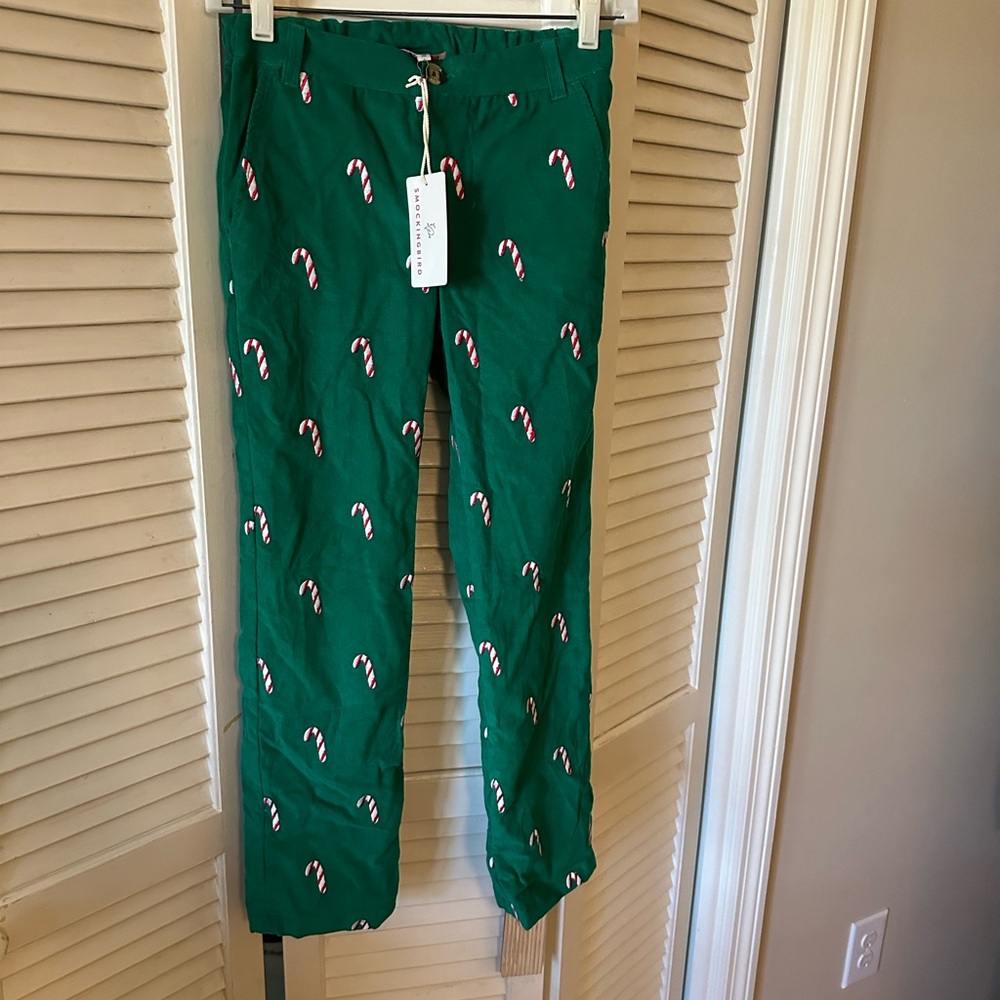 Festive Green Candy Cane Kids Pants Holiday Christmas